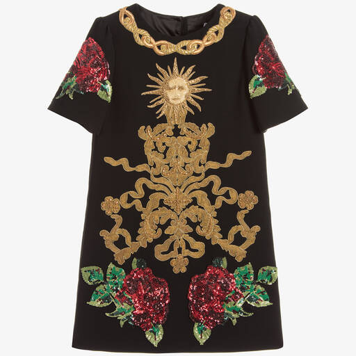 Dolce & Gabbana-Black Embellished Rose Dress | Childrensalon Outlet