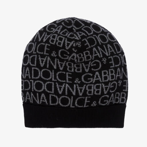 Dolce & Gabbana-Black & Grey Knitted Wool Beanie Hat | Childrensalon Outlet