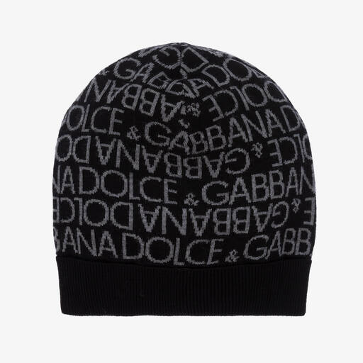 Dolce & Gabbana-Bonnet noir et gris en laine | Childrensalon Outlet