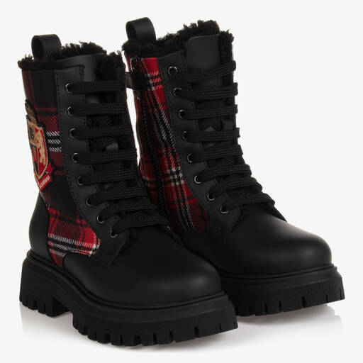 Dolce & Gabbana-Black Leather Lace-Up Boots | Childrensalon Outlet