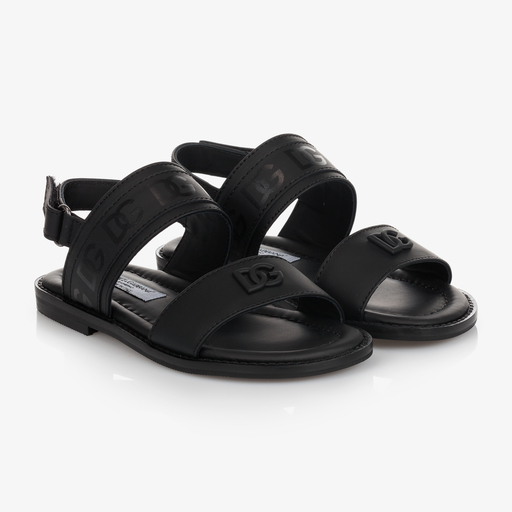 Dolce & Gabbana-Black Leather Logo Sandals | Childrensalon Outlet