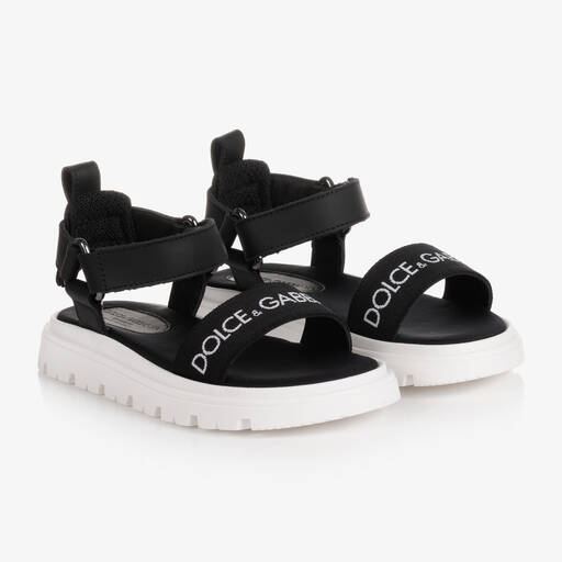 Dolce & Gabbana-Black Leather Logo Sandals | Childrensalon Outlet
