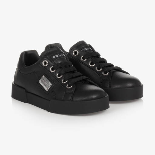 Dolce & Gabbana-ترينرز سهل الإنتعال جلد لون أسود | Childrensalon Outlet