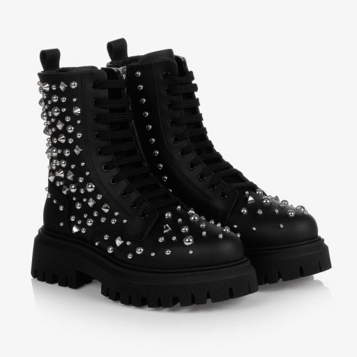 Dolce & Gabbana-Black Leather Studded Boots | Childrensalon Outlet
