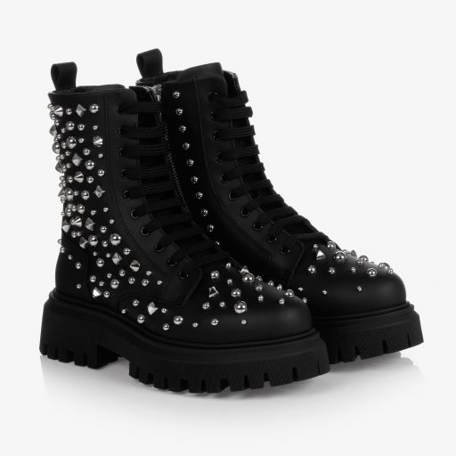 Dolce & Gabbana-Bottines cloutées en cuir noir | Childrensalon Outlet