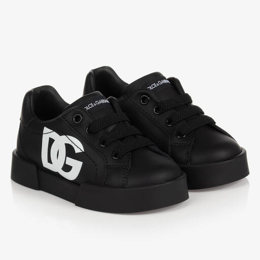 Dolce & Gabbana-Black Leather Trainers | Childrensalon Outlet
