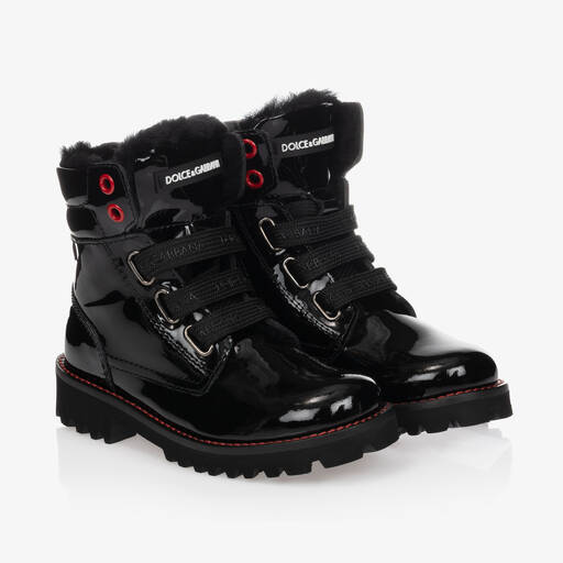 Dolce & Gabbana-Black Patent Leather Boots | Childrensalon Outlet