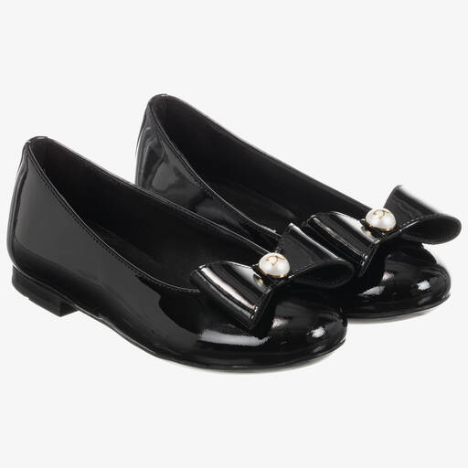 Dolce & Gabbana-حذاء جلد لامع لون أسود للبنات  | Childrensalon Outlet