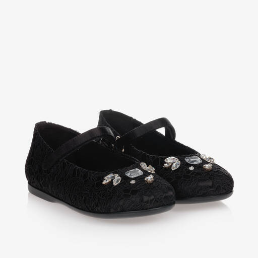 Dolce & Gabbana-حذاء ساتان و دانتيل لون أسود للبنات | Childrensalon Outlet