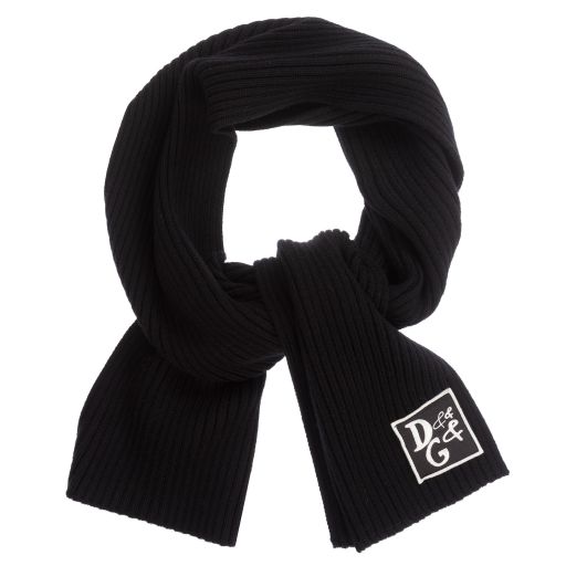 Dolce & Gabbana-Black Wool Logo Scarf | Childrensalon Outlet