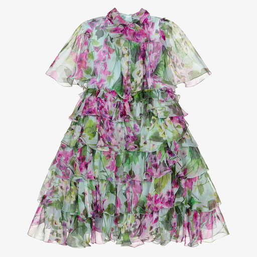 Dolce & Gabbana-Blue Bellflower Silk Chiffon Dress  | Childrensalon Outlet