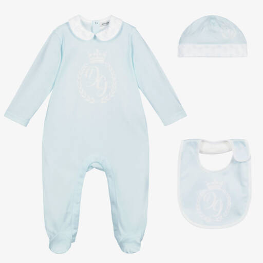 Dolce & Gabbana-Blue Cotton Babysuit Gift Set | Childrensalon Outlet