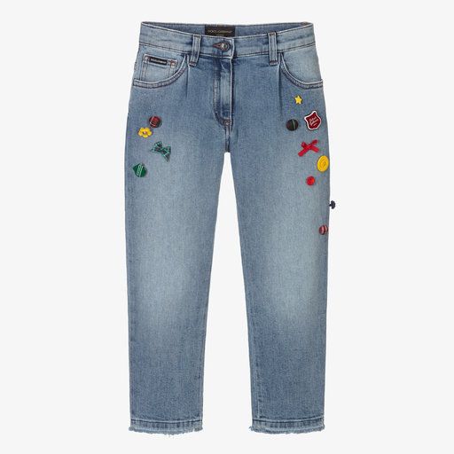 Dolce & Gabbana-Blue Denim Appliqué Jeans  | Childrensalon Outlet