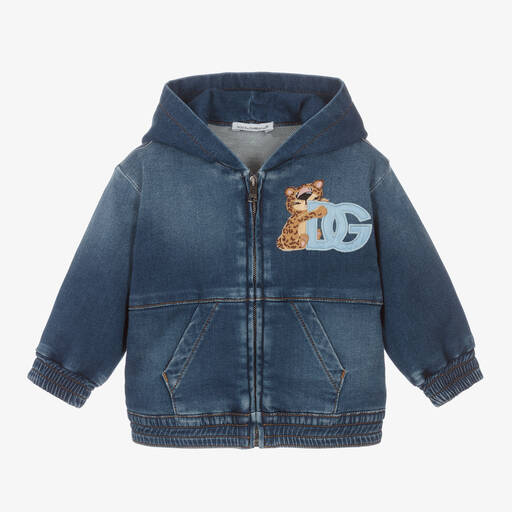 Dolce & Gabbana-جاكيت هودي قطن دنيم لون أزرق للأطفال | Childrensalon Outlet