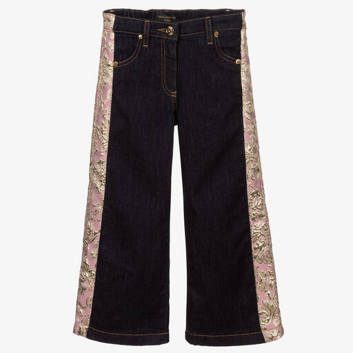 Dolce & Gabbana-Blue Denim & Brocade Jeans | Childrensalon Outlet