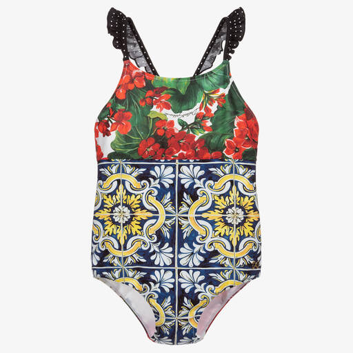 Dolce & Gabbana-Blue Majolica Print Swimsuit | Childrensalon Outlet