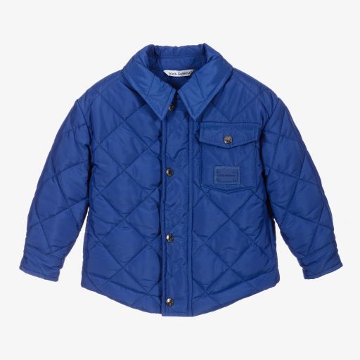 Dolce & Gabbana-Blue Quilted Logo Jacket  | Childrensalon Outlet