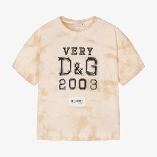 Dolce & Gabbana-Boys Beige Cotton Re-Edition Logo T-Shirt | Childrensalon Outlet