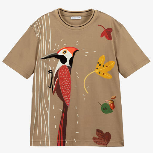 Dolce & Gabbana-Boys Beige Cotton T-Shirt | Childrensalon Outlet