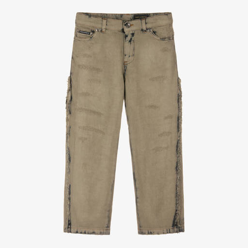 Dolce & Gabbana-Boys Beige Distressed Denim Jeans | Childrensalon Outlet