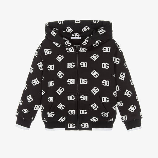 Dolce & Gabbana-Boys Black Cotton Logo Zip-Up Hoodie | Childrensalon Outlet