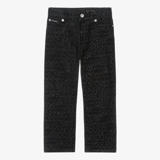 Dolce & Gabbana-Boys Black Denim Flocked Jeans  | Childrensalon Outlet