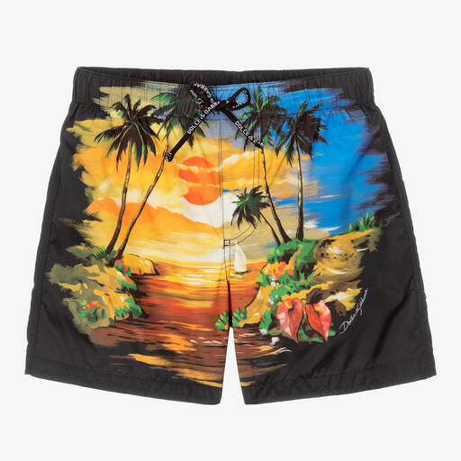Dolce & Gabbana-Boys Black Hawaiian Swim Shorts | Childrensalon Outlet