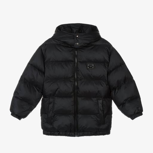 Dolce & Gabbana-Boys Black Hooded Puffer Jacket | Childrensalon Outlet