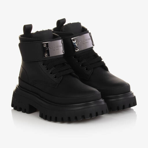 Dolce & Gabbana-Boys Black Leather Ankle Boots | Childrensalon Outlet
