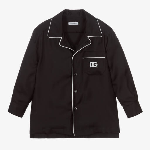 Dolce & Gabbana-Boys Black Silk Logo Shirt | Childrensalon Outlet