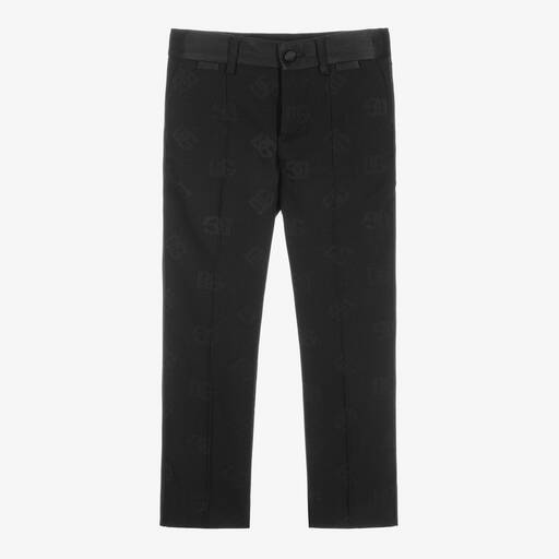 Dolce & Gabbana-Boys Black Wool DG Jacquard Trousers | Childrensalon Outlet