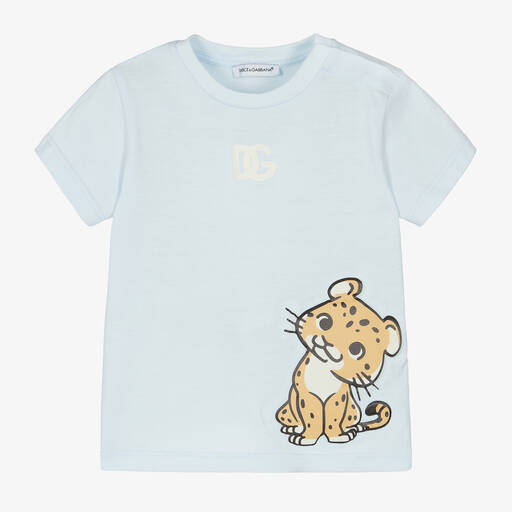Dolce & Gabbana-Boys Blue Cotton Leopard T-Shirt | Childrensalon Outlet