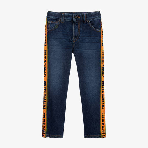 Dolce & Gabbana-Blaue Denim-Jeans mit Logo für Jungen | Childrensalon Outlet