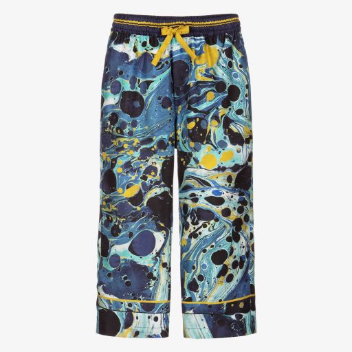 Dolce & Gabbana-بنطلون حرير لون أزرق وأصفر موتارد للأولاد | Childrensalon Outlet