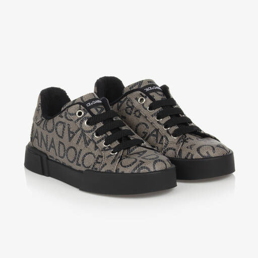 Dolce & Gabbana-Boys Brown Logo Jacquard Trainers | Childrensalon Outlet