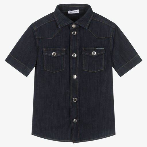 Dolce & Gabbana-Boys Dark Blue Denim Logo Shirt | Childrensalon Outlet