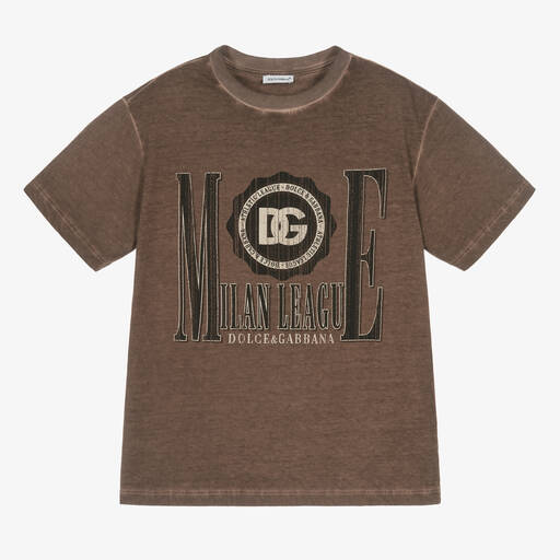 Dolce & Gabbana-Boys Distressed Brown Cotton T-Shirt | Childrensalon Outlet