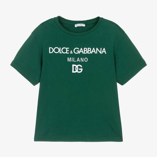 Dolce & Gabbana-تيشيرت قطن لون أخضر داكن للأولاد | Childrensalon Outlet