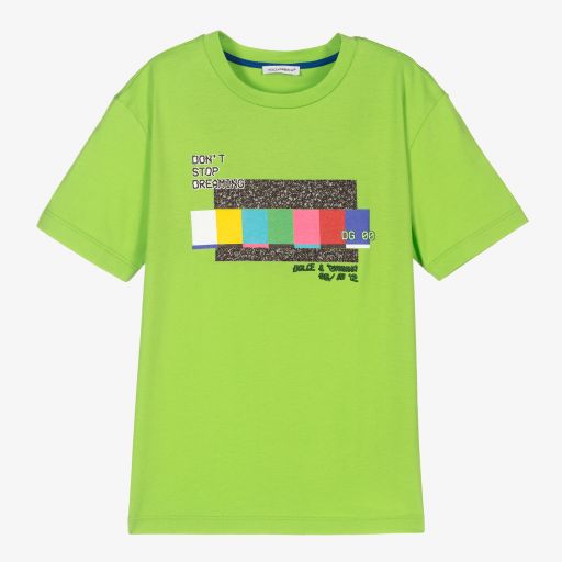 Dolce & Gabbana-Boys Green Logo T-Shirt | Childrensalon Outlet