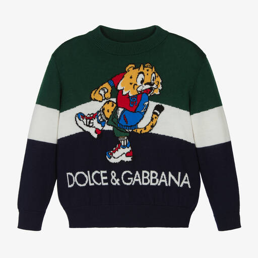 Dolce & Gabbana-Зеленый свитер с тигром | Childrensalon Outlet