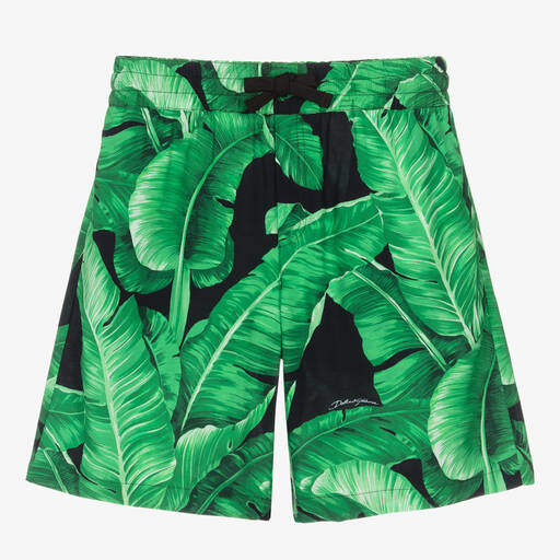 Dolce & Gabbana-Boys Green Viscose Banana Leaf Shorts | Childrensalon Outlet