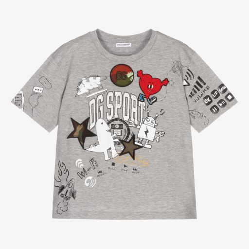 Dolce & Gabbana-Boys Grey Graphic Logo T-Shirt | Childrensalon Outlet