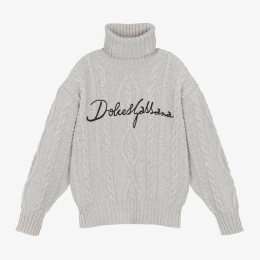 Dolce & Gabbana-Boys Grey Knit Rollneck Jumper | Childrensalon Outlet