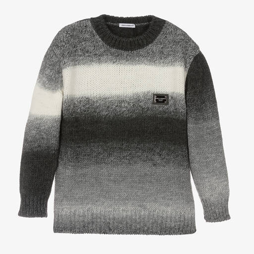 Dolce & Gabbana-Boys Grey Ombré Stripe Knitted Sweater | Childrensalon Outlet