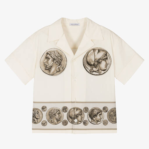 Dolce & Gabbana-Кремовая хлопковая рубашка с римскими монетами | Childrensalon Outlet