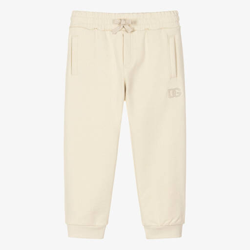 Dolce & Gabbana-Boys Ivory Organic Cotton DG Joggers | Childrensalon Outlet