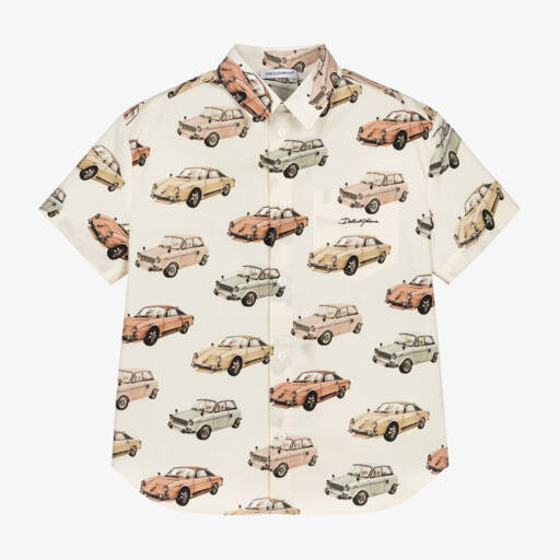 Dolce & Gabbana-Boys Ivory Vintage Car Shirt | Childrensalon Outlet