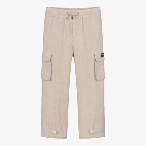 Dolce & Gabbana-Boys Linen Beige Cargo Pants | Childrensalon Outlet