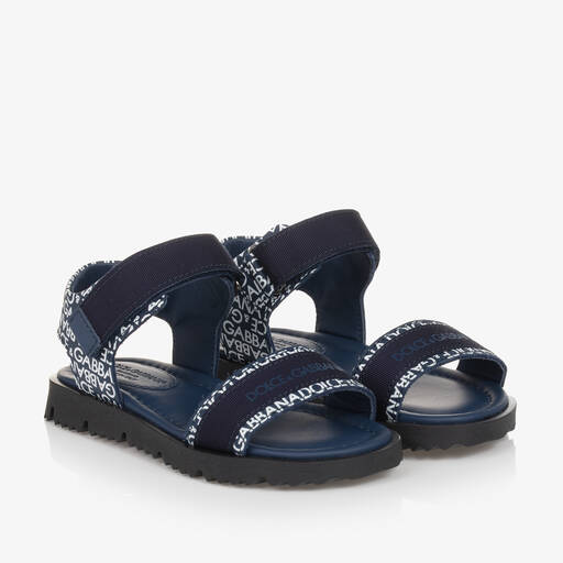 Dolce & Gabbana-صندل جلد وقماش لون كحلي للأولاد | Childrensalon Outlet