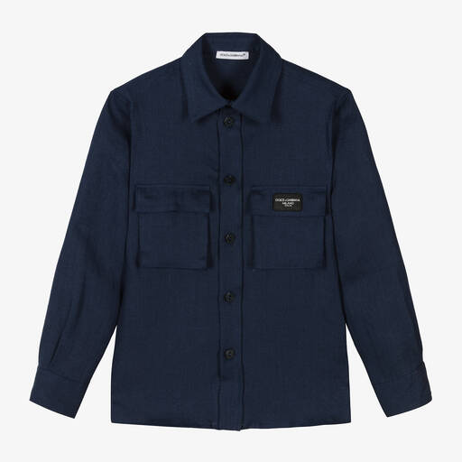 Dolce & Gabbana-Boys Navy Blue Linen Shirt | Childrensalon Outlet